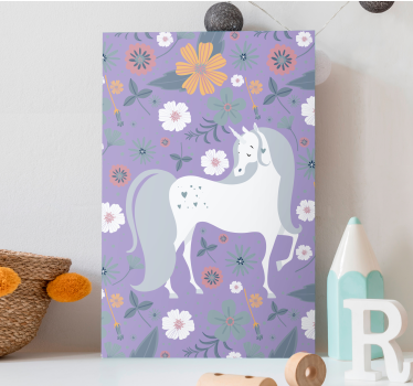 Kanvas elefant charmig enhörning blomma - Tenstickers