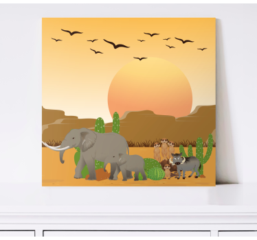 Kanvas elefant Öken safari scen - Tenstickers