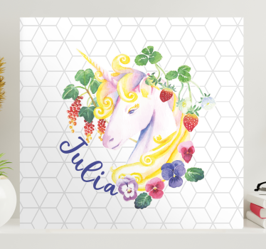 Kanvas enhörningar blomsterarrangemang - Tenstickers