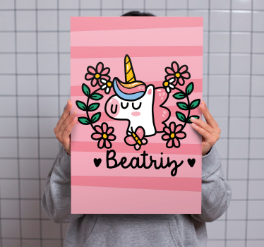 Kanvas enhörningar söt enhörning med blommor - Tenstickers
