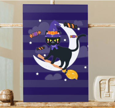 Kanvas katter svart katt häxa - Tenstickers