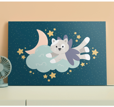 Katt och måne djur kanfas - Tenstickers