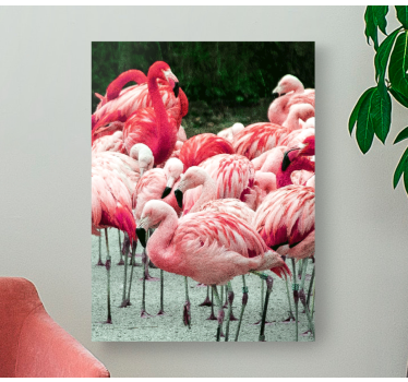 Kanvas fåglar flamingosvärm - Tenstickers