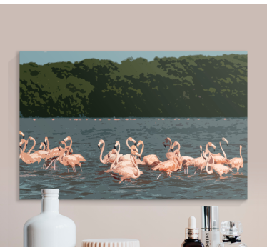 Kanvas fåglar flamingoflockformation - Tenstickers