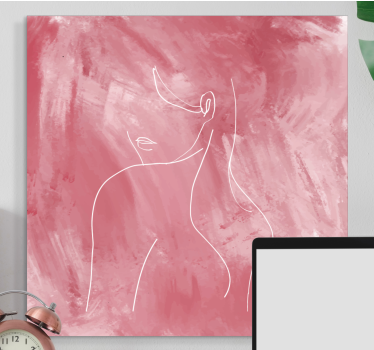 Kvinna silhuett över en rosa målningcanvas tavla konst - Tenstickers