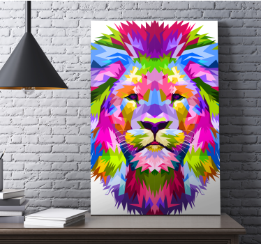 Lejon levande färger geometrisk inramadcanvas tavla - Tenstickers
