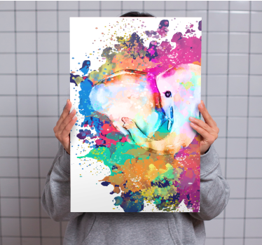 Levande färgad elefant geometrisk inramadcanvas tavla - Tenstickers