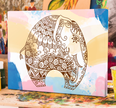 Mångfärgad blomma mandala elefantercanvas tavla konst - Tenstickers