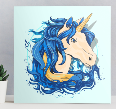 Nyanser av blå realistisk unicorncanvas tavla canvas tavla - Tenstickers