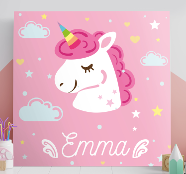 Rosa enhörningar med namnet unicorn canvas wall art - Tenstickers