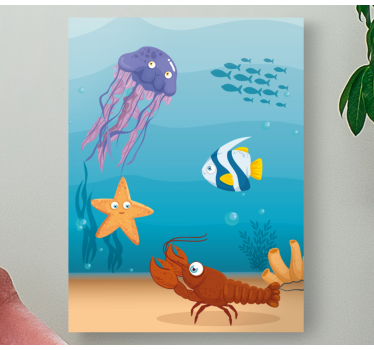 Seaworld liv tecknad fiskcanvas tavla konst - Tenstickers