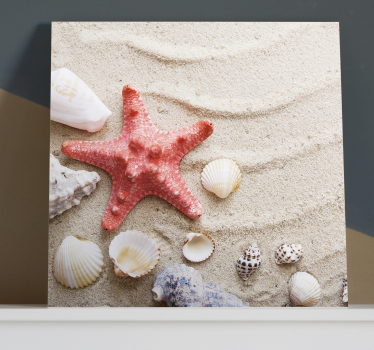 Sjöstjärna och skal på sand havsliv kanvas canvas tavla - Tenstickers