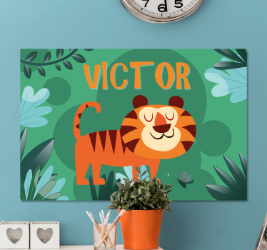 Söt tiger för pojke med namn anpassningsbara kanfavtryck - Tenstickers