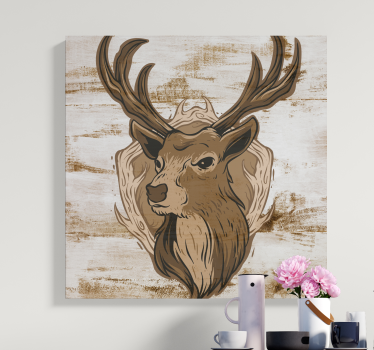 Trä stag djur kanvastryck - Tenstickers