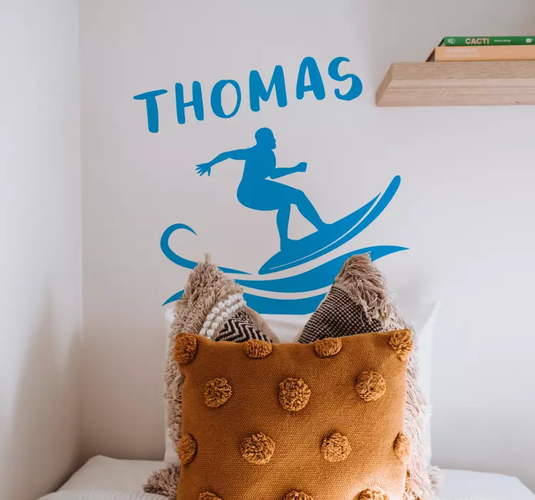 Surfare med personifiera namnklistermärke - Tenstickers