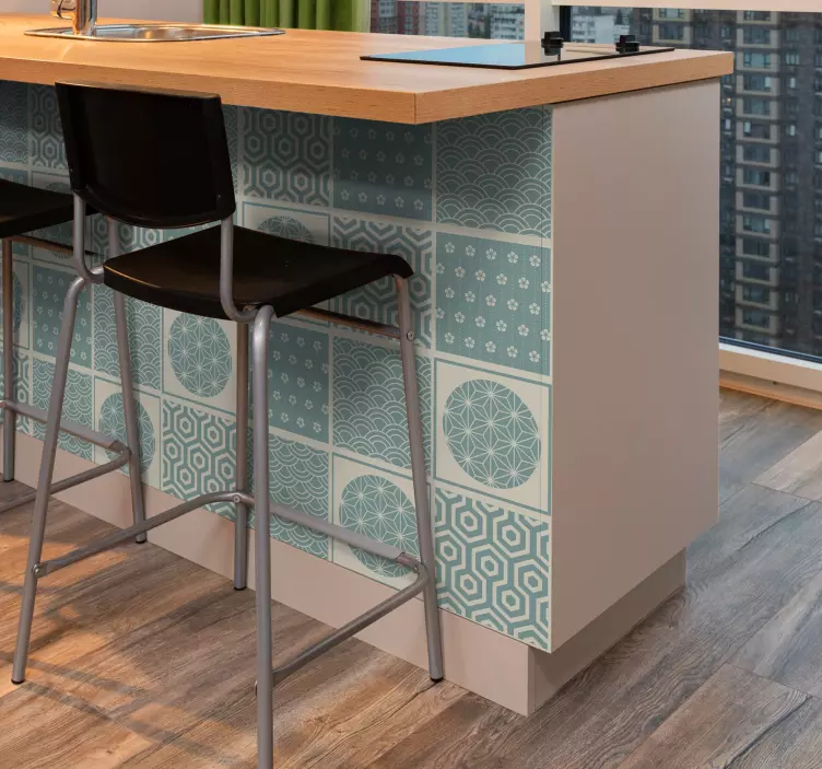 Grön japandi kakel klistermärke - Tenstickers