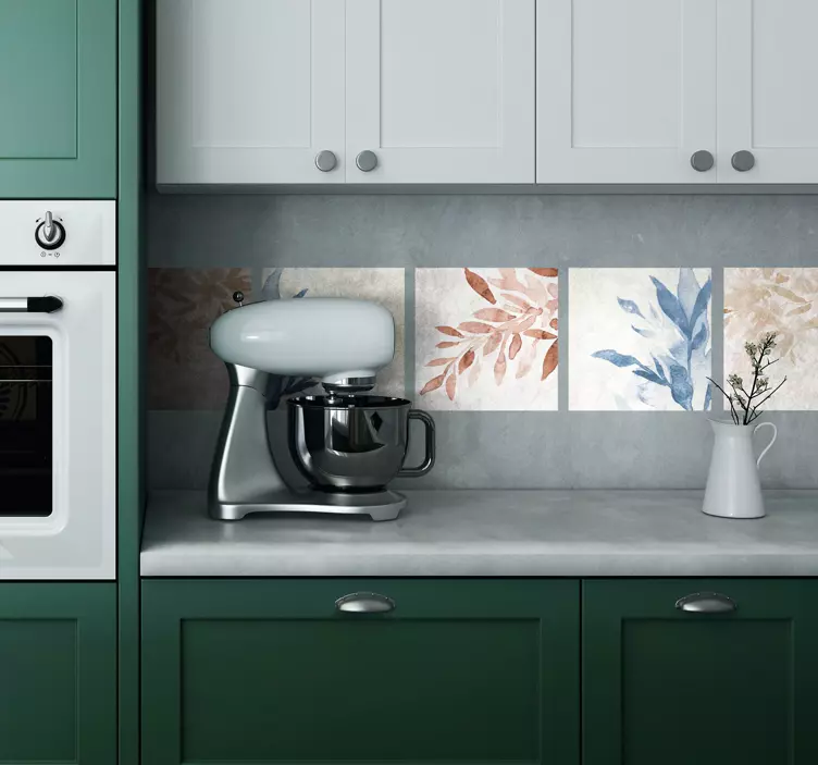 Blommigt akvarellmönster kakel klistermärke - Tenstickers