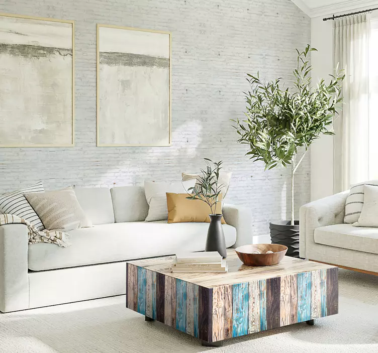 Målade trä vardagsrum vägg inredning - Tenstickers