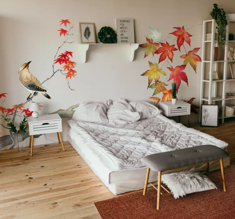 Fågelfärg vattenfärg vardagsrum vägg inredning - Tenstickers