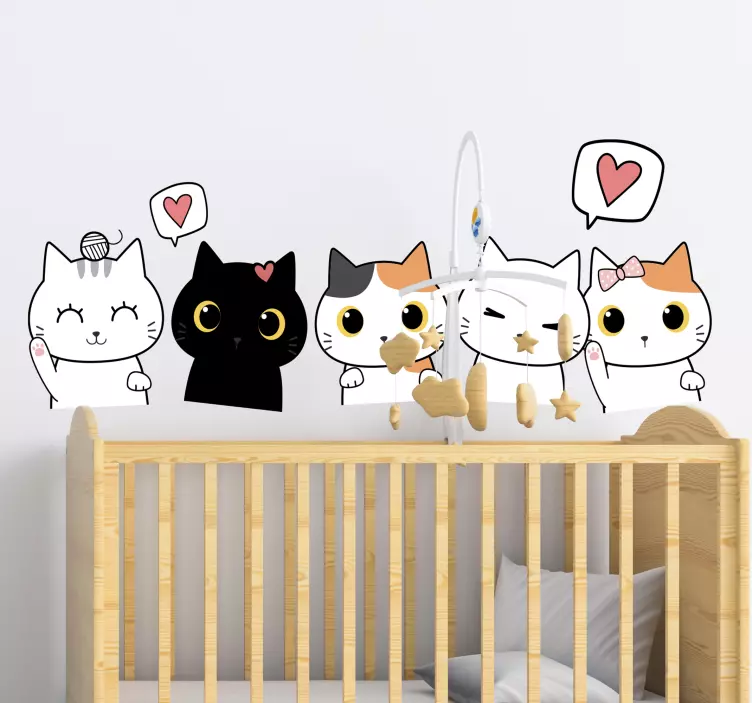 Anime katter familj tecknad klistermärke - Tenstickers