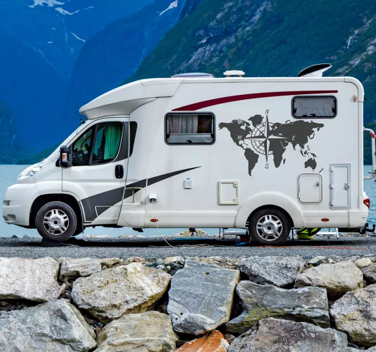 Världskarta och kompass för husvagnsteckningsdekal - Tenstickers