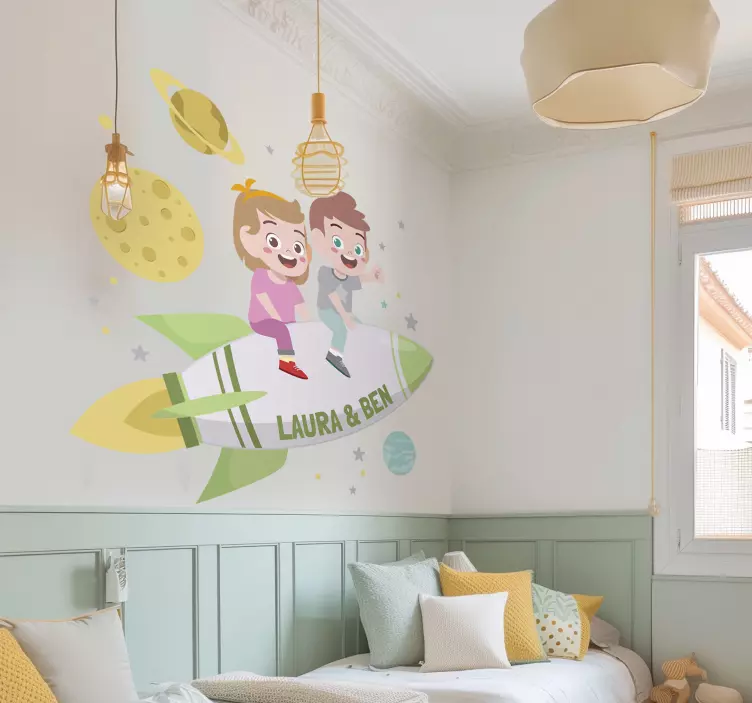 Bröder på en raket Väggklistermärken rymden - Tenstickers