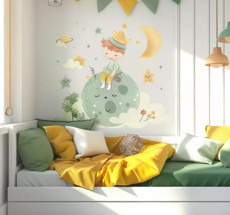 Glad unge på månen Väggklistermärken barnrum - Tenstickers