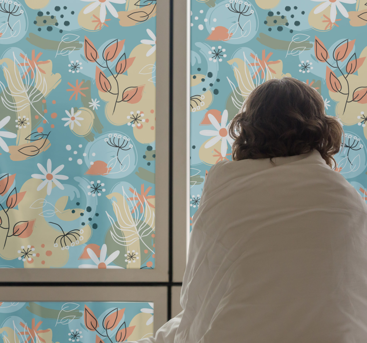 Abstrakt platt blommig bakgrund fönster klistermärke - Tenstickers