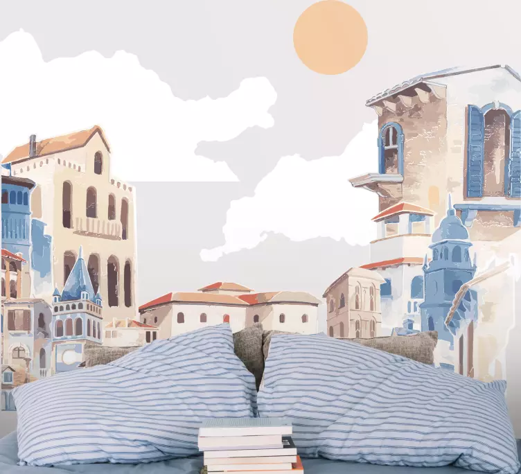 Akvarell stad ritning illustration dekal - Tenstickers