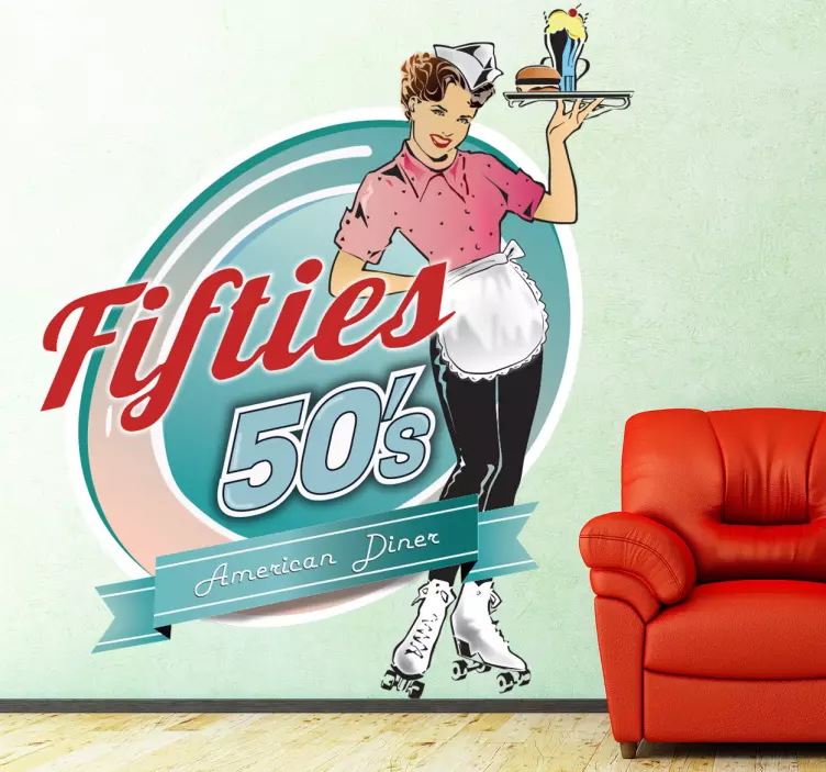 Amerikansk servitris vägg klistermärke - Tenstickers