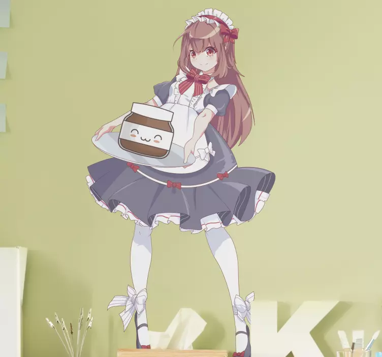 Anime tjej med nutella tecknad klistermärke - Tenstickers