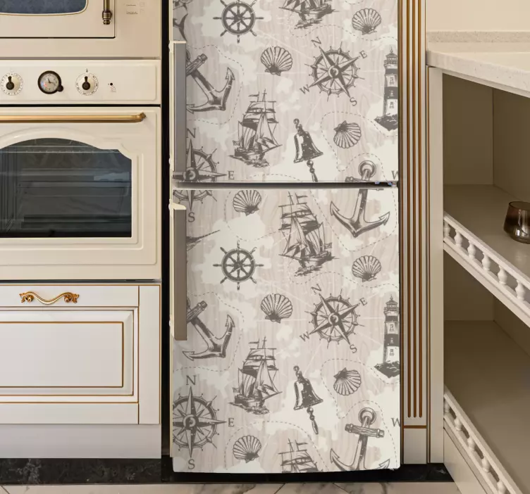 Ankare på träplankor mönster kylskåp dekal - Tenstickers