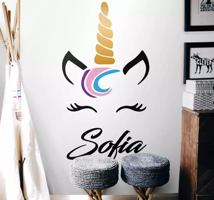 Anpassning av enhörningsansikte klistermärke för barn - Tenstickers