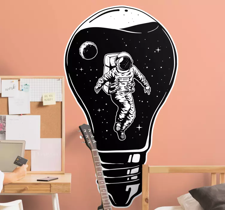 Astronaut i glödlampa yttre rymden klistermärke - Tenstickers