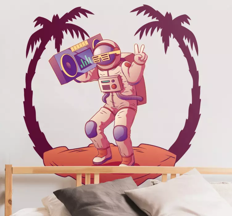 Astronaut med boom box yttre rymden klistermärke - Tenstickers