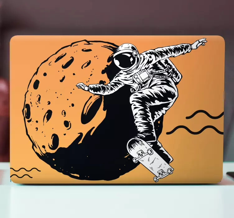 Astronaut skateboardåkande månen klistermärke för bärbar - Tenstickers