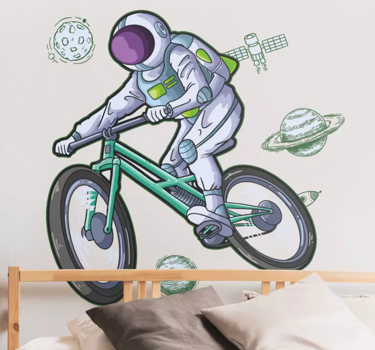Yttre rymden klistermärke astronautcykeläventyr - Tenstickers