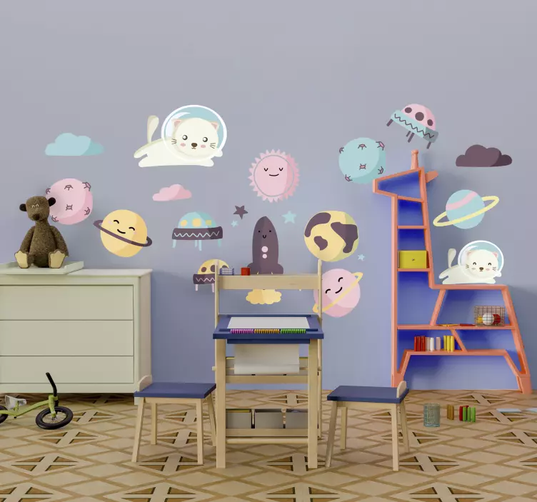 Astronauter i utrymme barn vägg klistermärke - Tenstickers