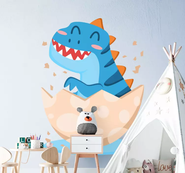 Baby dino kommer ut ur dinosaurie klistermärke - Tenstickers