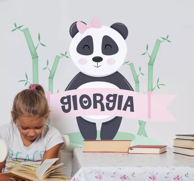 Baby panda flicka med namn barn klistermärke - Tenstickers