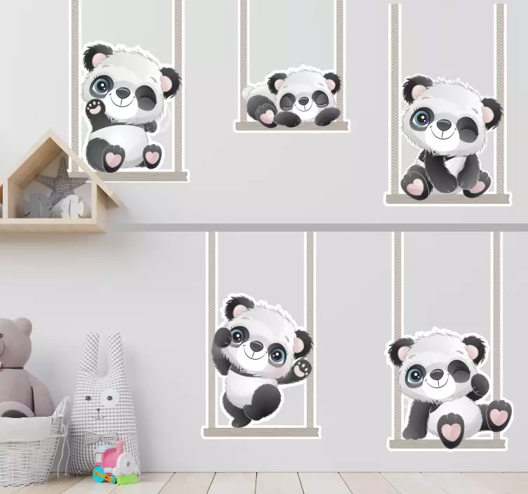 Baby pandor på gungor vilda djur dekal - Tenstickers