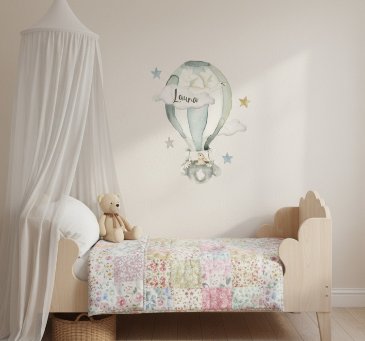 Ballong med kanin och namn klistermärke för barn - Tenstickers