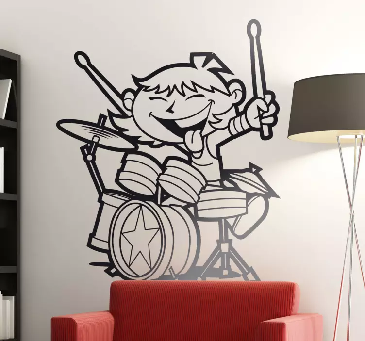 Barn med trummor barn klistermärke - Tenstickers