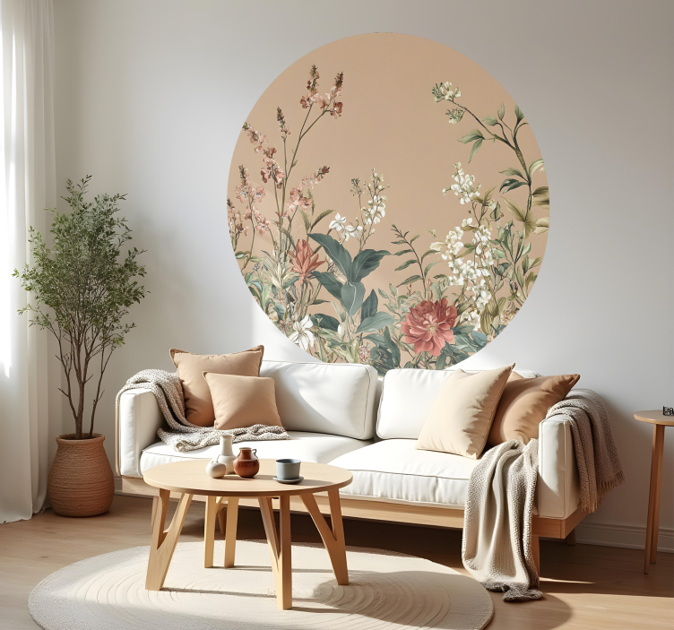 Beige cercle blommig fristad wallsticker - Tenstickers