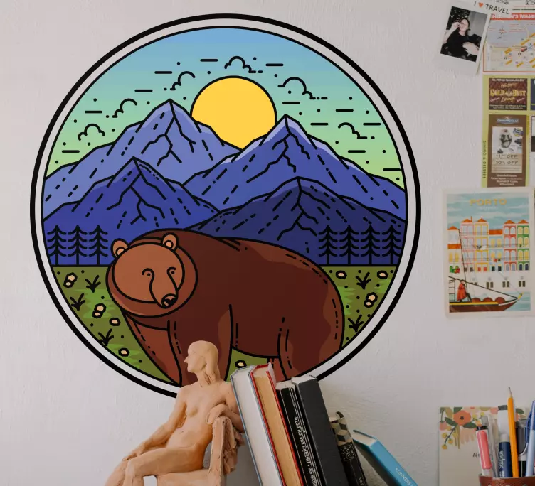 Berg med björn runt djur väggdekal - Tenstickers