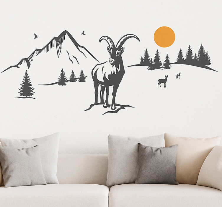 Bergslandskap med get wallsticker - Tenstickers