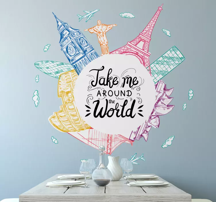 Berömda landmärken illustration Väggklistermärken djur - Tenstickers