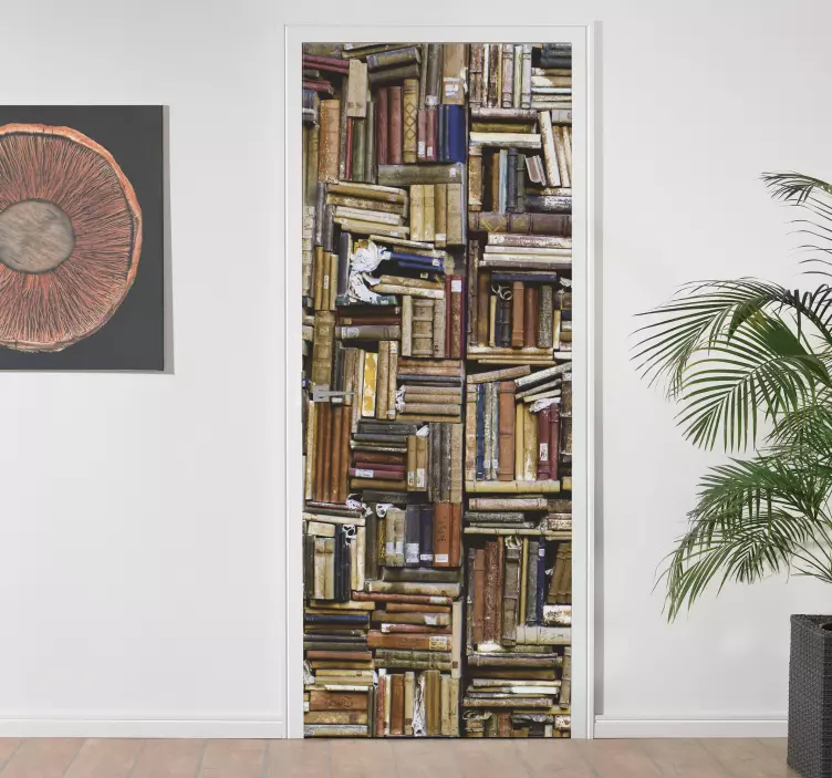 Bibliotek med gamla böcker dörr klistermärke - Tenstickers