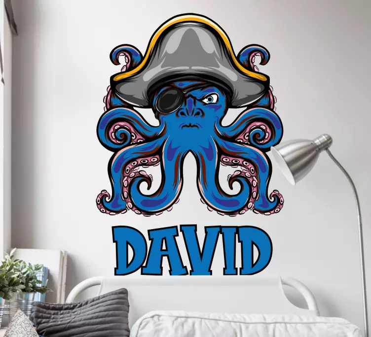 Blå bläckfisk pirat tecknad barn klistermärke - Tenstickers