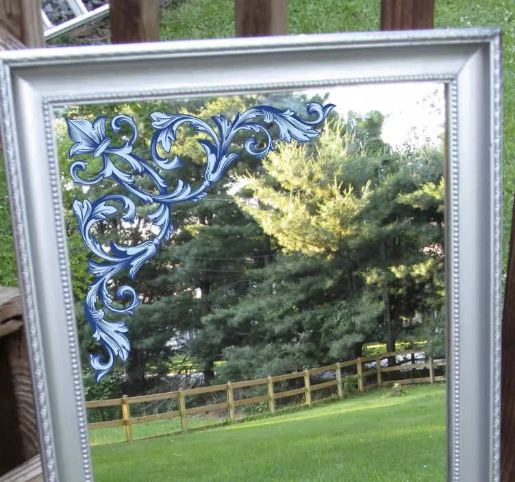 Blå blommig hörn spegel klistermärke - Tenstickers